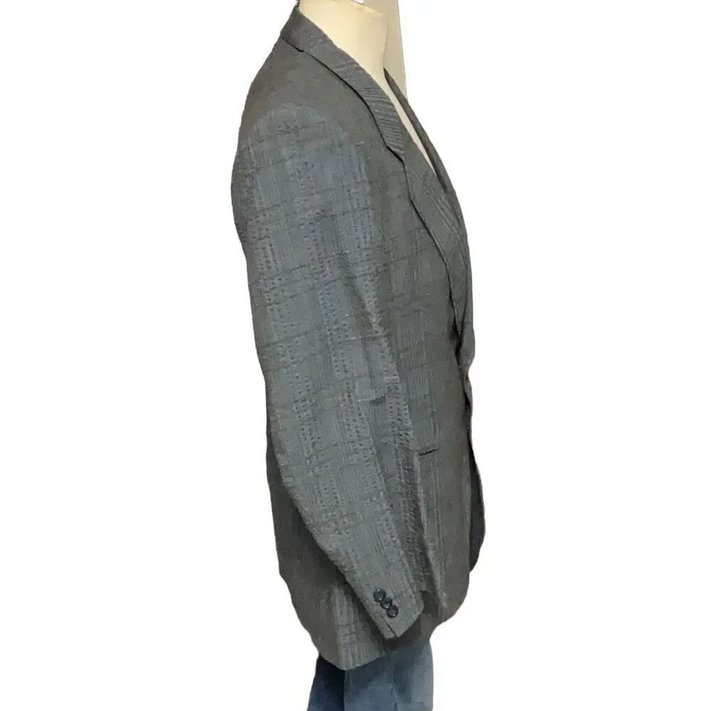 Christian Dior Blue Gray Cotton Rayon VTG 80s Seersucker 2 button Blazer Mens 42